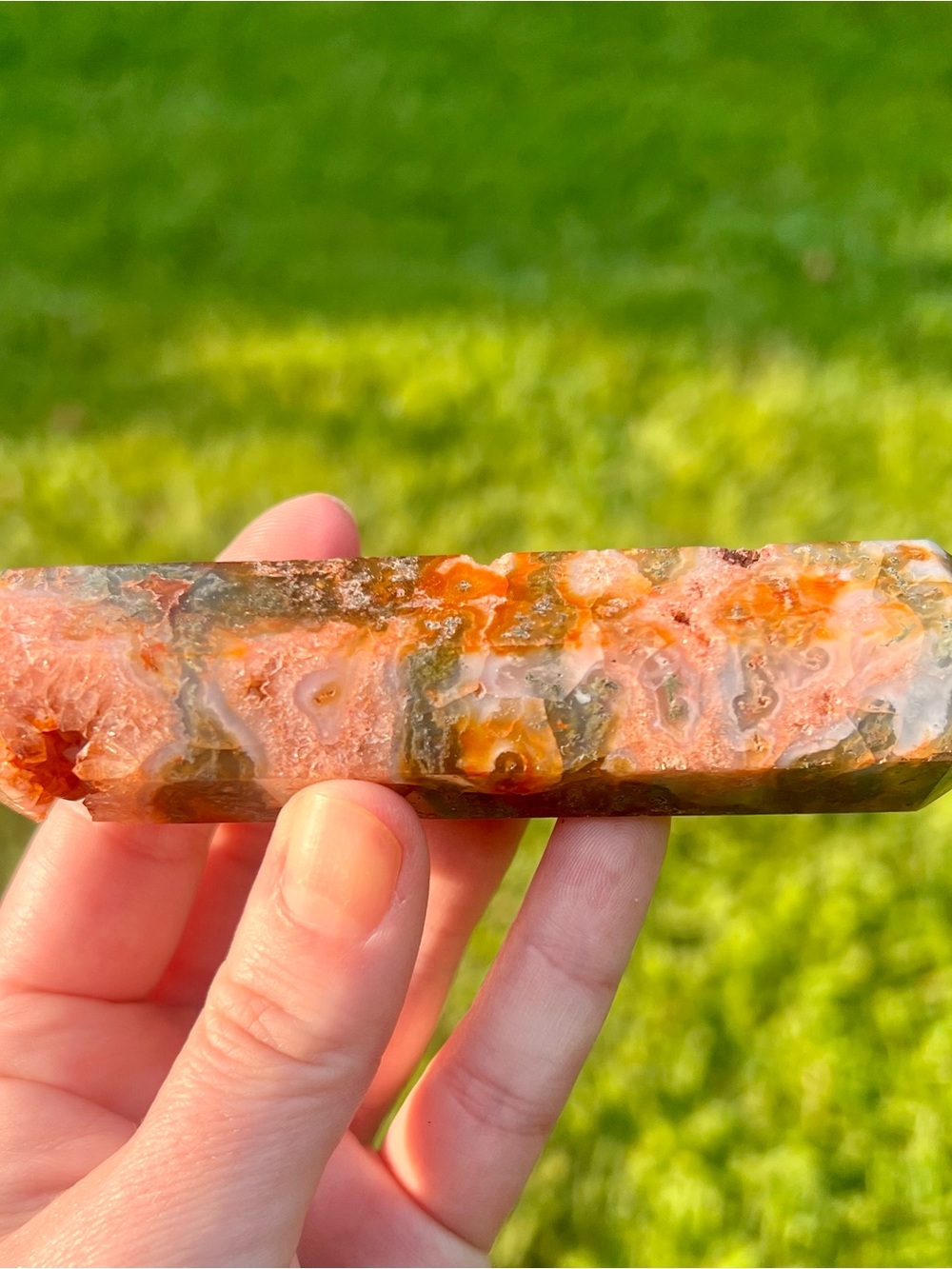 Natural Red Moss Agate Double Terminated Crystal Point – 5”